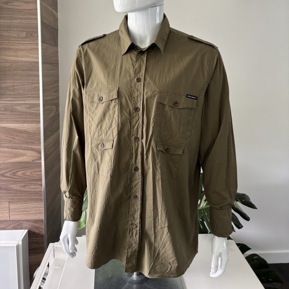 Dolce & Gabbana Military Shirt Long Sleeve Green Men's Sz 44 Authentic - Picture 1 of 9